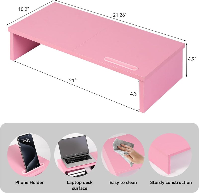 Qupui 21" Monitor Stand Riser with Phone Holder, Monitor Stand for Desk, Computer Monitor Stand, Desk Shelf for Top of Desk, Desktop Organizer for Laptop, Printer, TV - Image 2